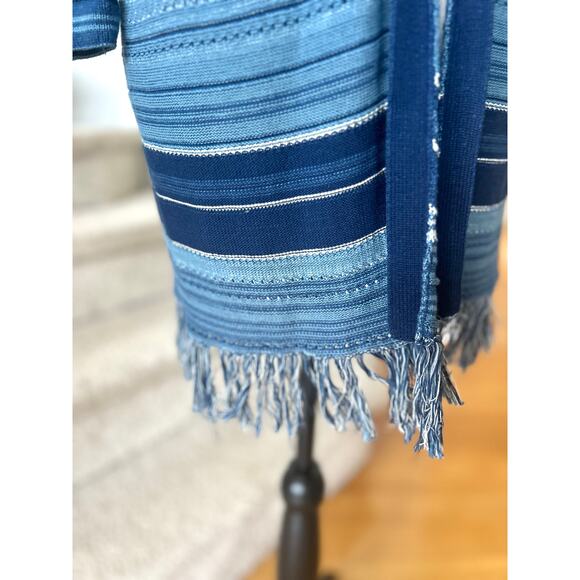 Ralph Lauren Navy & Light Blue Strip Fringe Western Long Line Cardigan - Picture 2 of 7